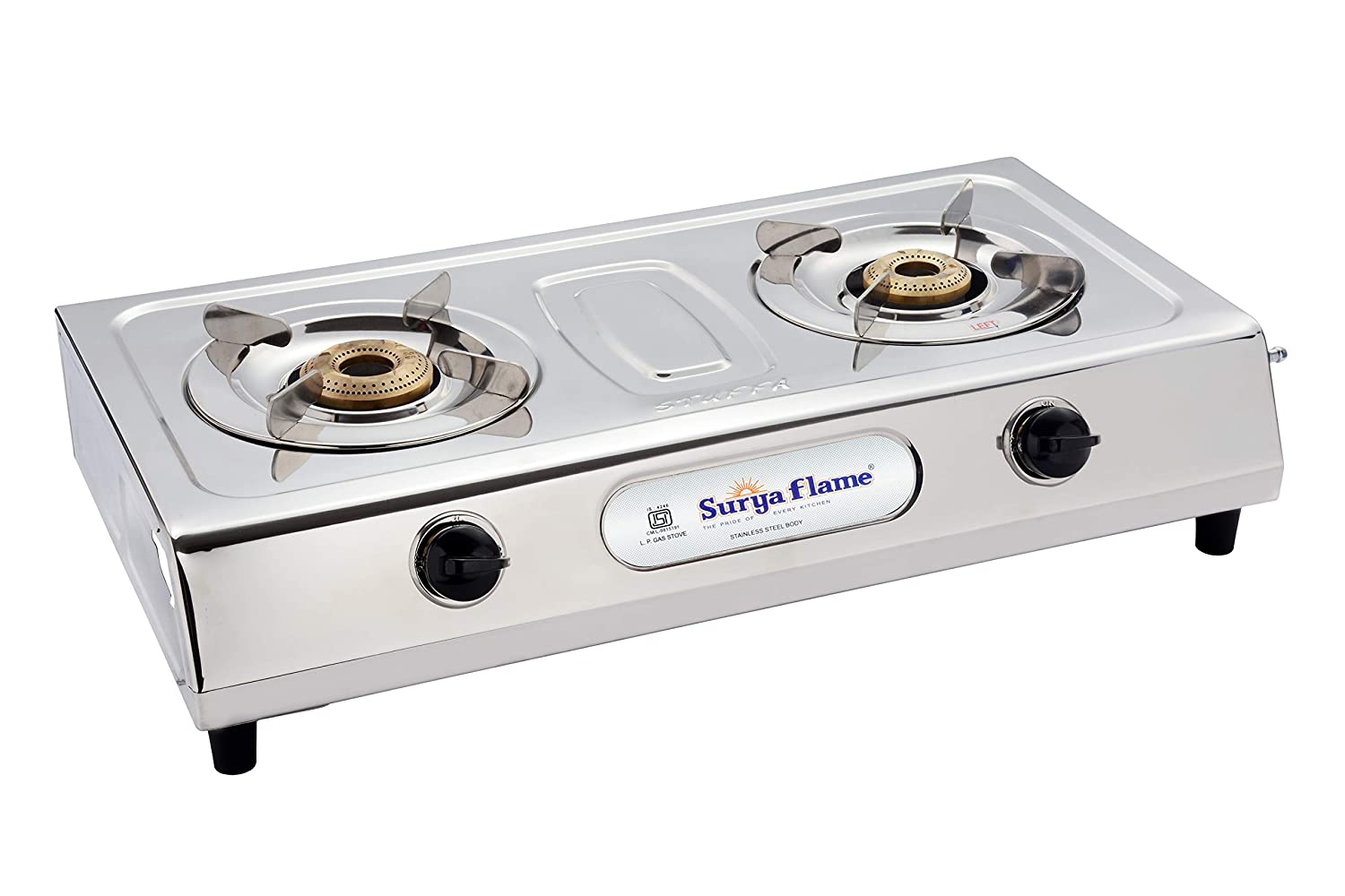 Surya Flame 2B Majestic Stainless Steel Brass Burner Gas Stove (2 Burner).